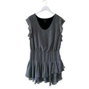 MNG Tiered Lined Ruffles Sleeveless Black White Abstract  Dress SZ 8 #2103